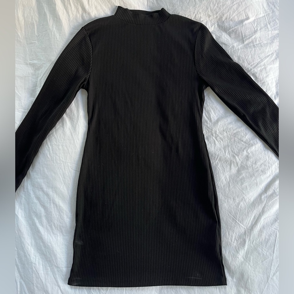 NWT Nasty Gal black mock neck bodycon ribbed long sleeve dress size 8